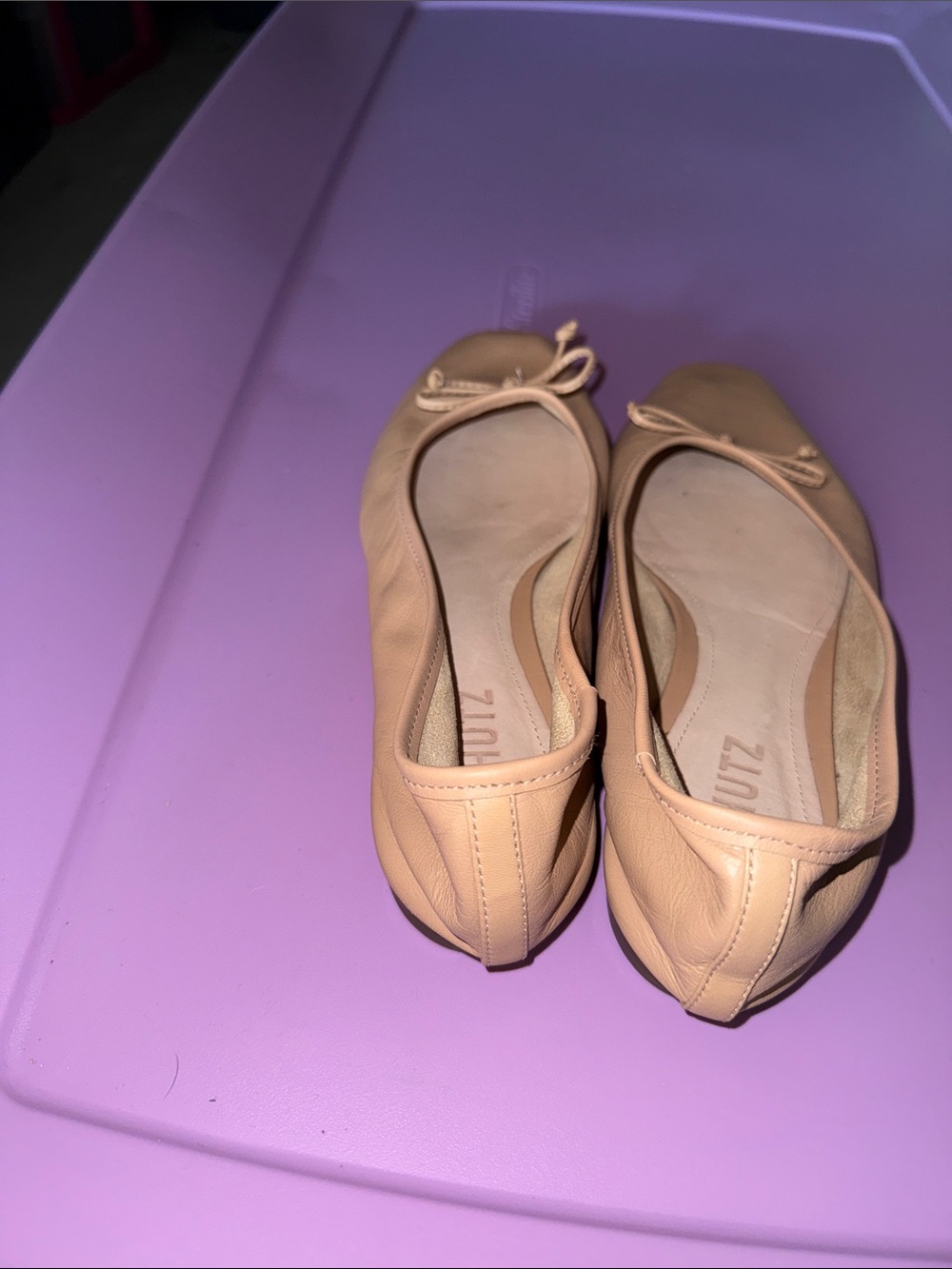 SCHUTZ Light Nude Leather Bow Ballet Flats - Picture 5 of 8
